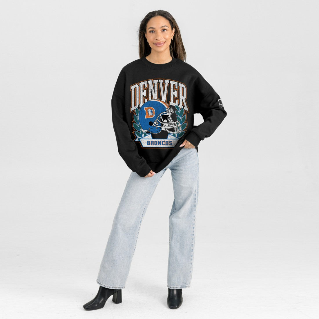 Denver Broncos Gameday Couture Women's Oversized Victory Lane Black Label Premium Fleece Sweatshirt - Black on sale