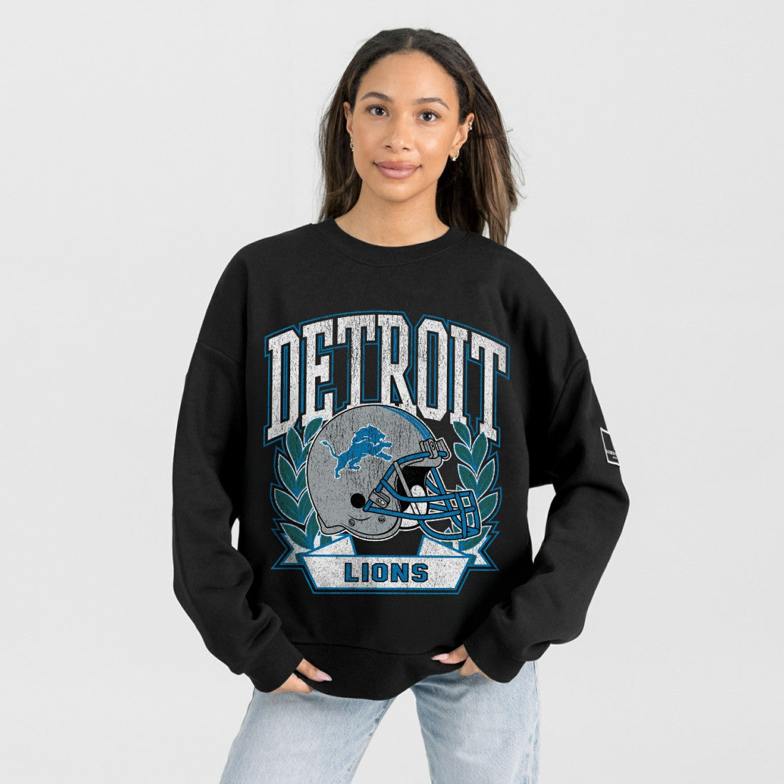 Detroit Lions Gameday Couture Women's Oversized Victory Lane Black Label Premium Fleece Sweatshirt - Black cheap
