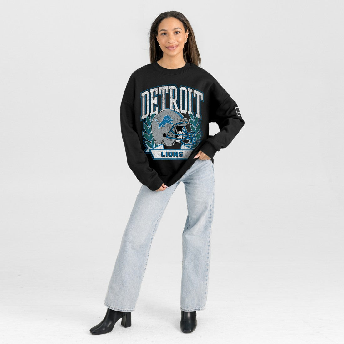 Detroit Lions Gameday Couture Women's Oversized Victory Lane Black Label Premium Fleece Sweatshirt - Black cheap