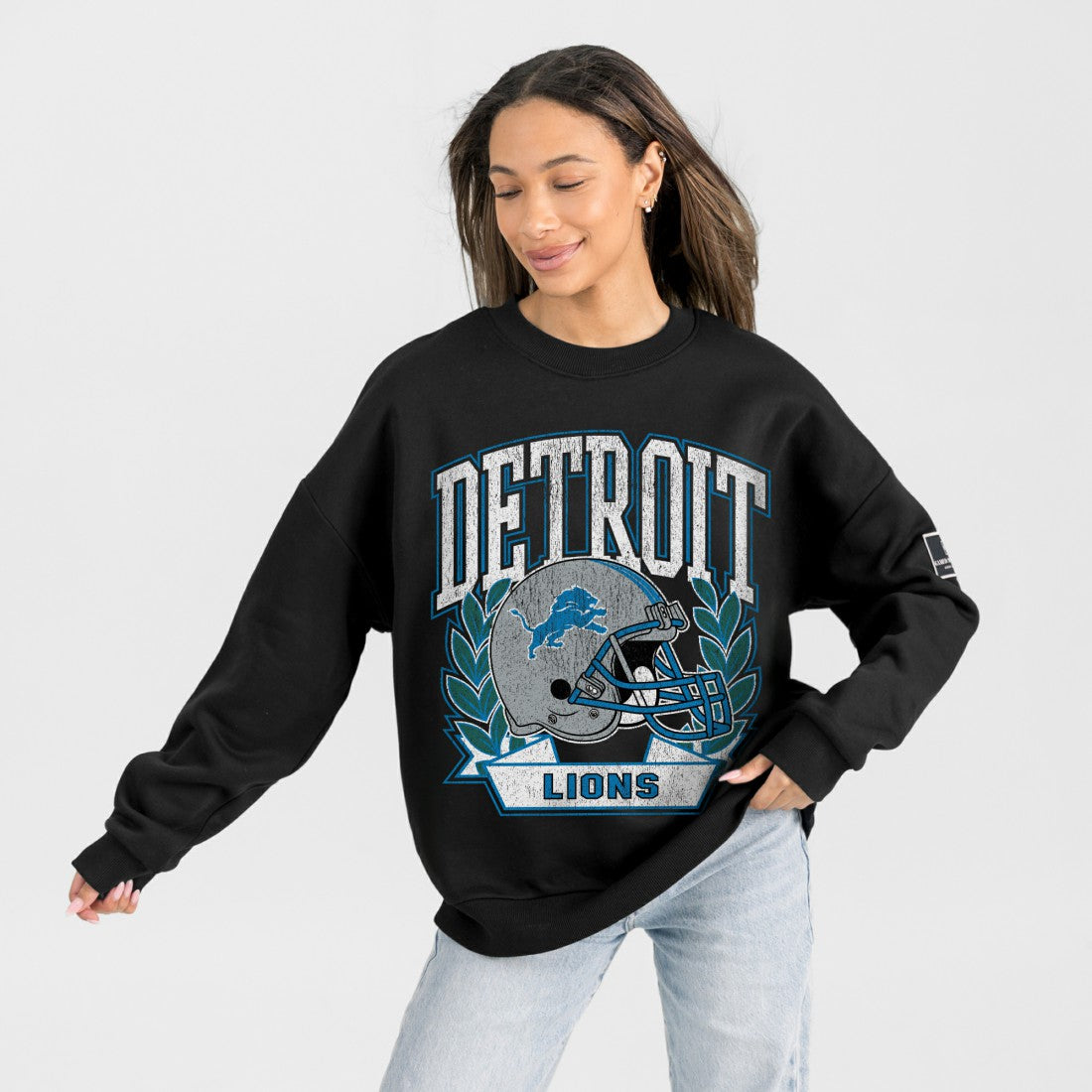 Detroit Lions Gameday Couture Women's Oversized Victory Lane Black Label Premium Fleece Sweatshirt - Black cheap