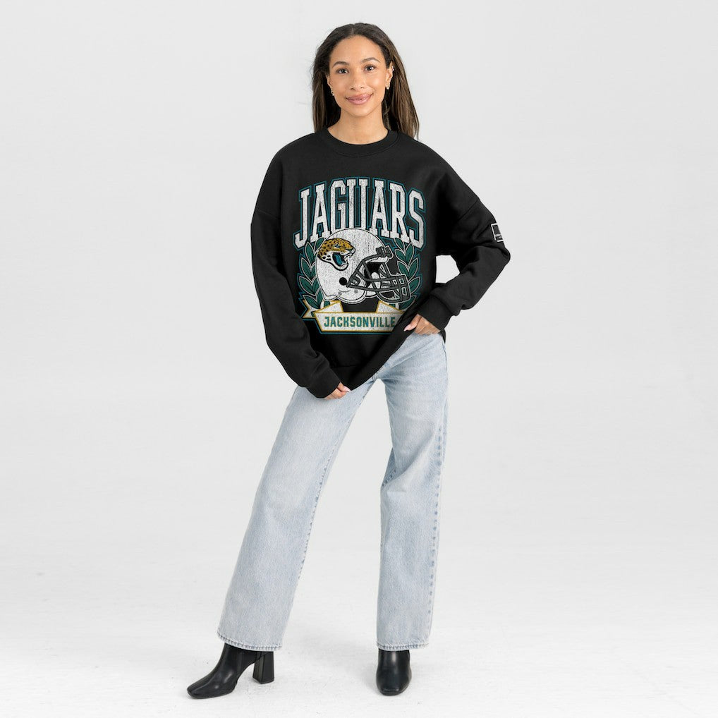 Jacksonville Jaguars Gameday Couture Women's Oversized Victory Lane Black Label Premium Fleece Sweatshirt - Black for sale