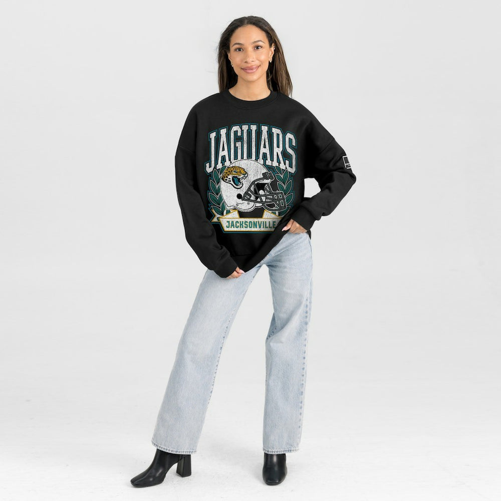 Jacksonville Jaguars Gameday Couture Women's Oversized Victory Lane Black Label Premium Fleece Sweatshirt - Black for sale