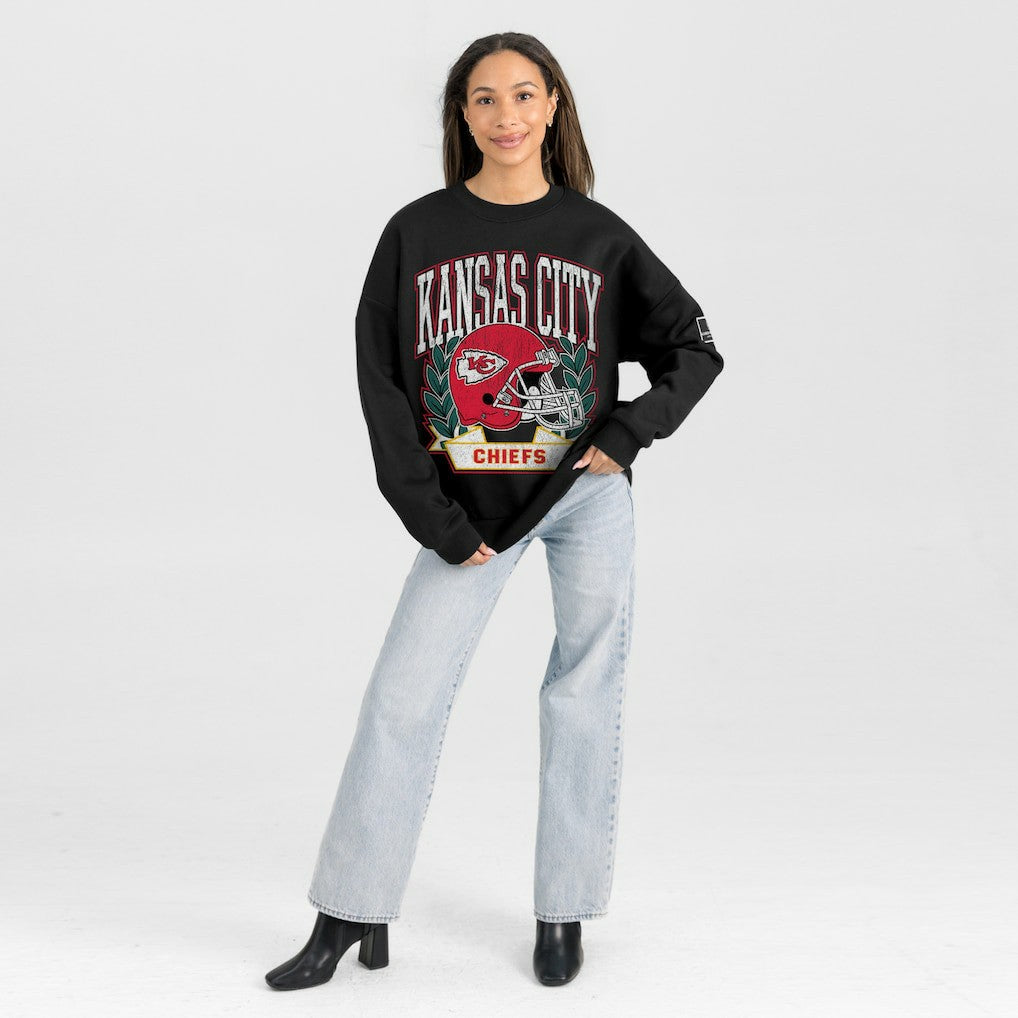 Kansas City Chiefs Gameday Couture Women's Oversized Victory Lane Black Label Premium Fleece Sweatshirt - Black on sale