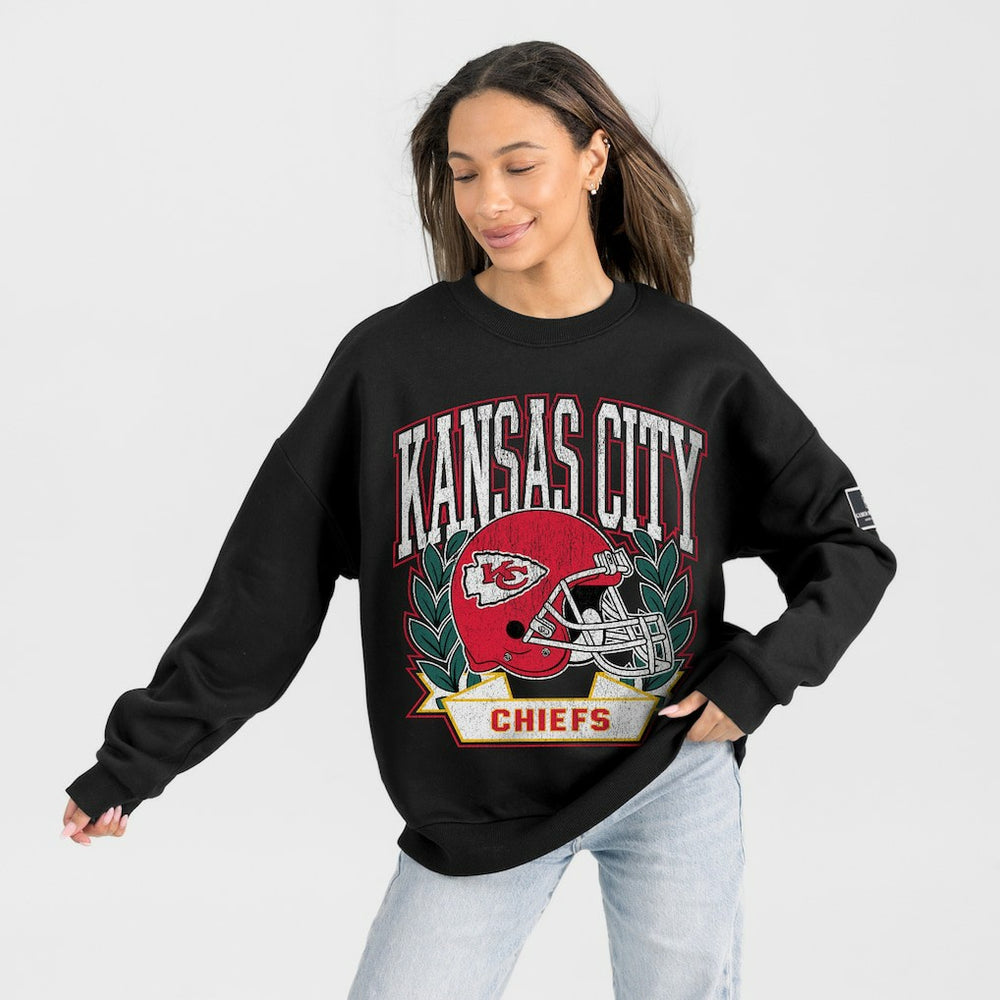 Kansas City Chiefs Gameday Couture Women's Oversized Victory Lane Black Label Premium Fleece Sweatshirt - Black on sale