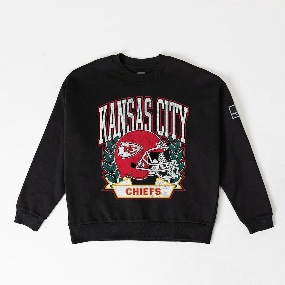 Kansas City Chiefs Gameday Couture Women's Oversized Victory Lane Black Label Premium Fleece Sweatshirt - Black on sale