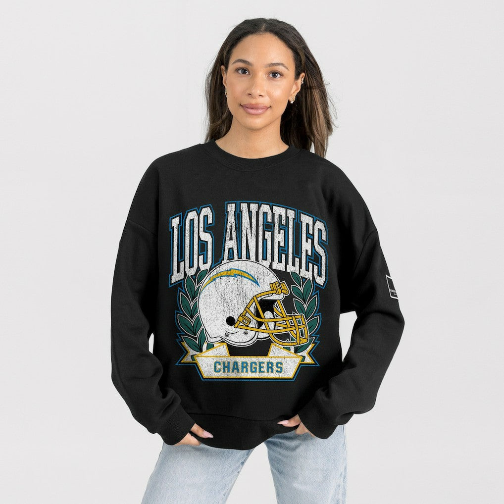 Los Angeles Chargers Gameday Couture Women's Oversized Victory Lane Black Label Premium Fleece Sweatshirt - Black sale