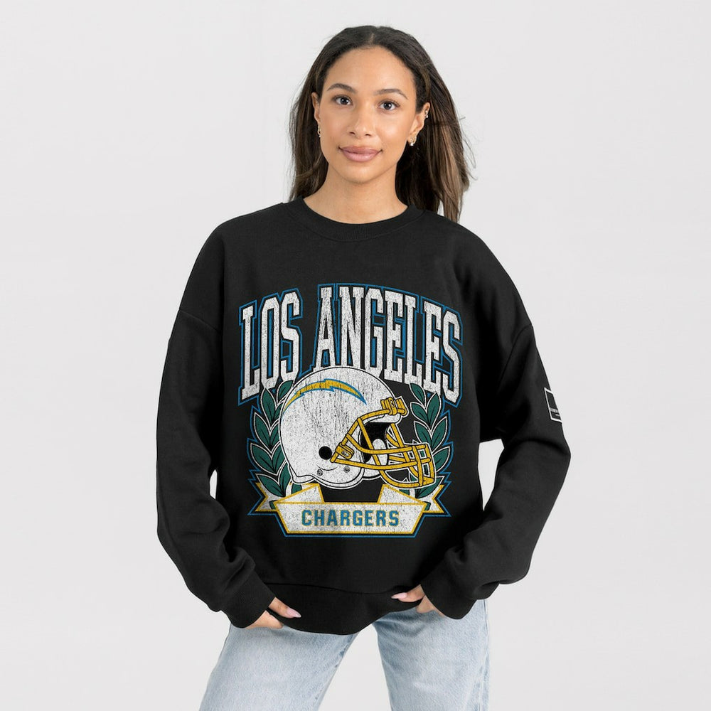 Los Angeles Chargers Gameday Couture Women's Oversized Victory Lane Black Label Premium Fleece Sweatshirt - Black sale