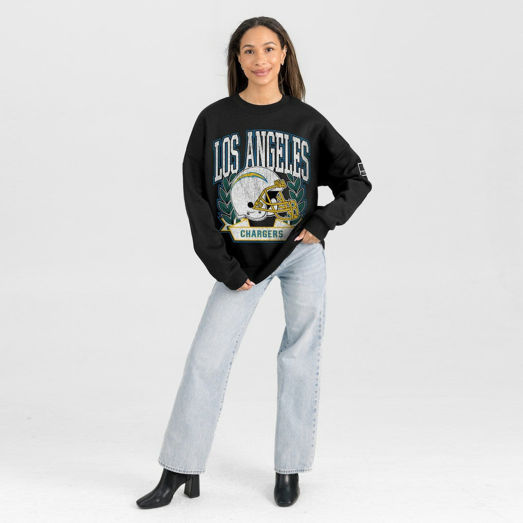 Los Angeles Chargers Gameday Couture Women's Oversized Victory Lane Black Label Premium Fleece Sweatshirt - Black sale