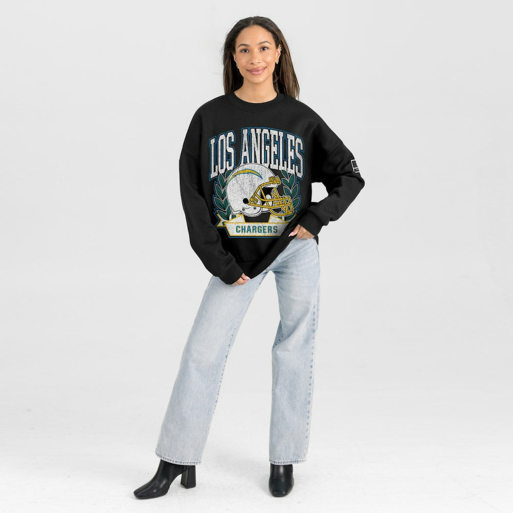 Los Angeles Chargers Gameday Couture Women's Oversized Victory Lane Black Label Premium Fleece Sweatshirt - Black sale