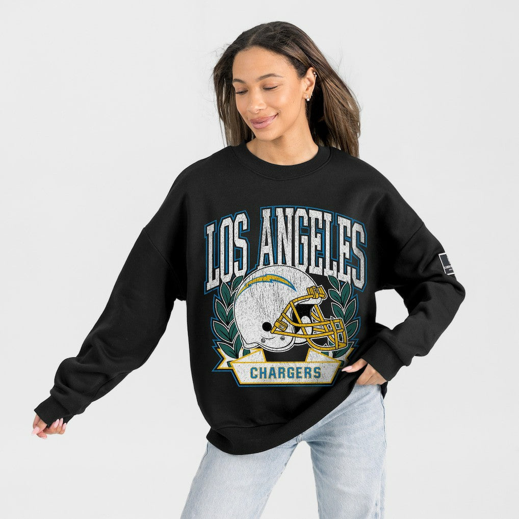 Los Angeles Chargers Gameday Couture Women's Oversized Victory Lane Black Label Premium Fleece Sweatshirt - Black sale