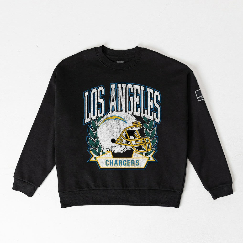Los Angeles Chargers Gameday Couture Women's Oversized Victory Lane Black Label Premium Fleece Sweatshirt - Black sale