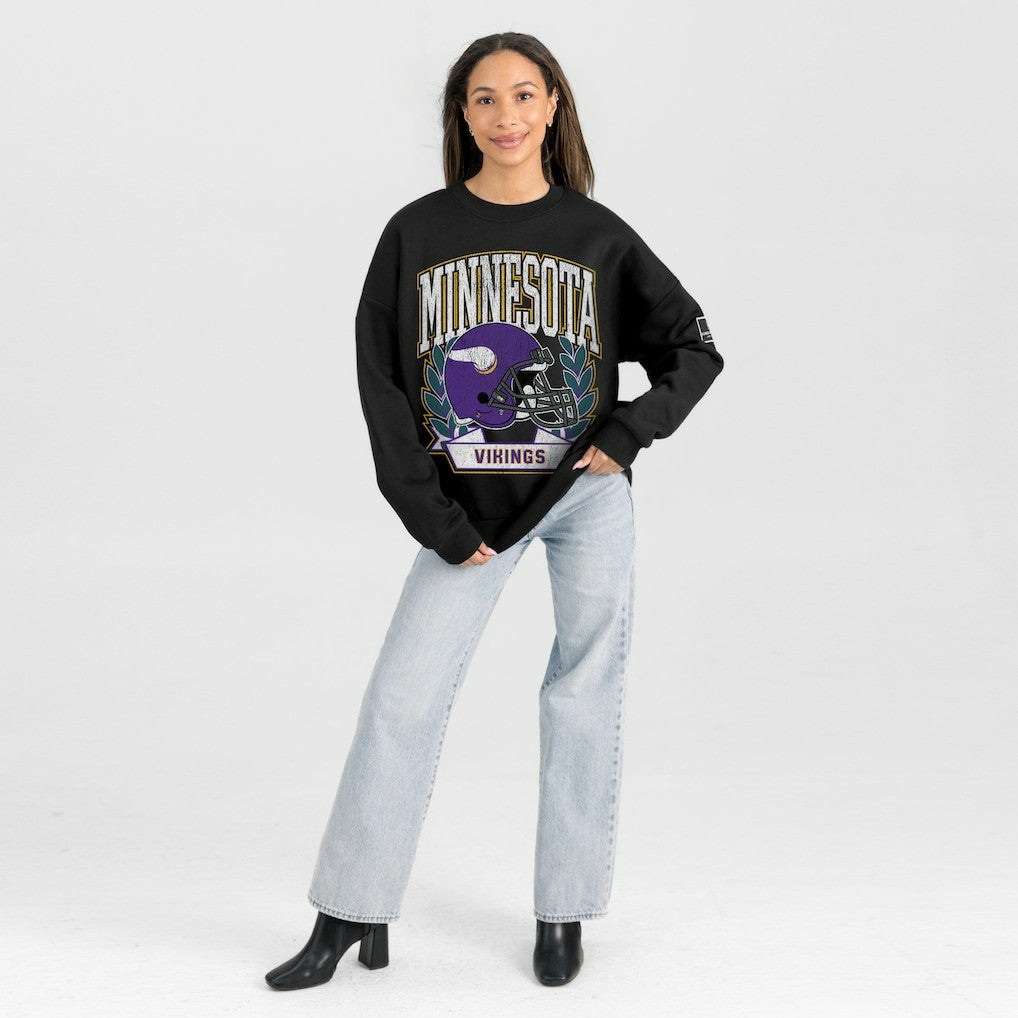 Minnesota Vikings Gameday Couture Women's Oversized Victory Lane Black Label Premium Fleece Sweatshirt - Black cheap