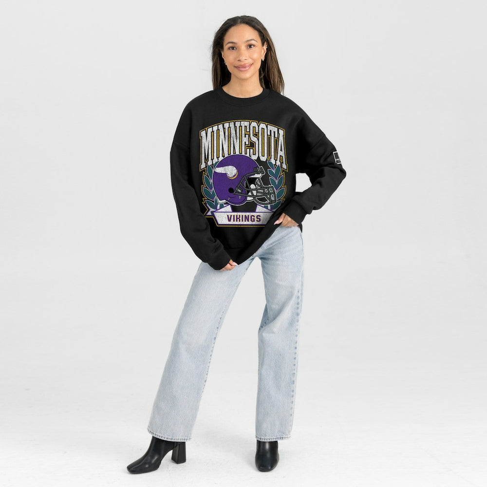 Minnesota Vikings Gameday Couture Women's Oversized Victory Lane Black Label Premium Fleece Sweatshirt - Black cheap