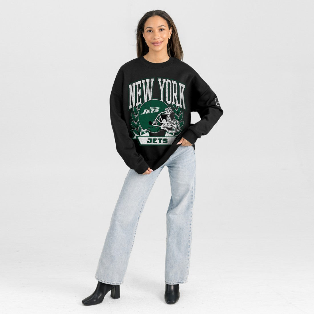 New York Jets Gameday Couture Women's Oversized Victory Lane Black Label Premium Fleece Sweatshirt - Black outlet