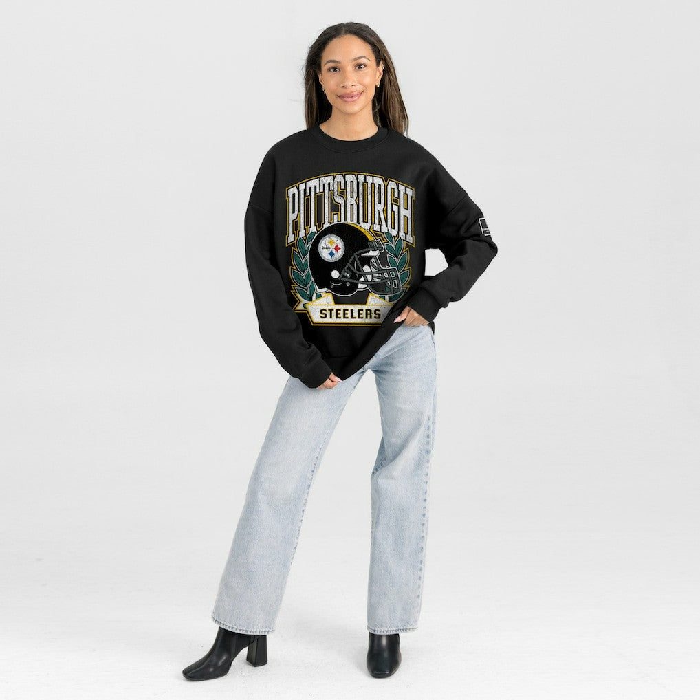 Pittsburgh Steelers Gameday Couture Women's Oversized Victory Lane Black Label Premium Fleece Sweatshirt - Black discount