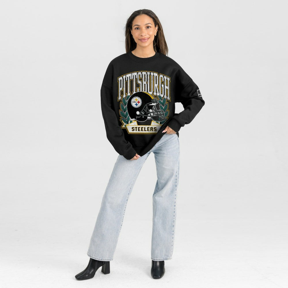 Pittsburgh Steelers Gameday Couture Women's Oversized Victory Lane Black Label Premium Fleece Sweatshirt - Black discount