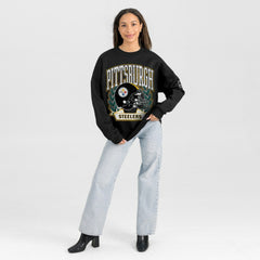 Pittsburgh Steelers Gameday Couture Women's Oversized Victory Lane Black Label Premium Fleece Sweatshirt - Black discount