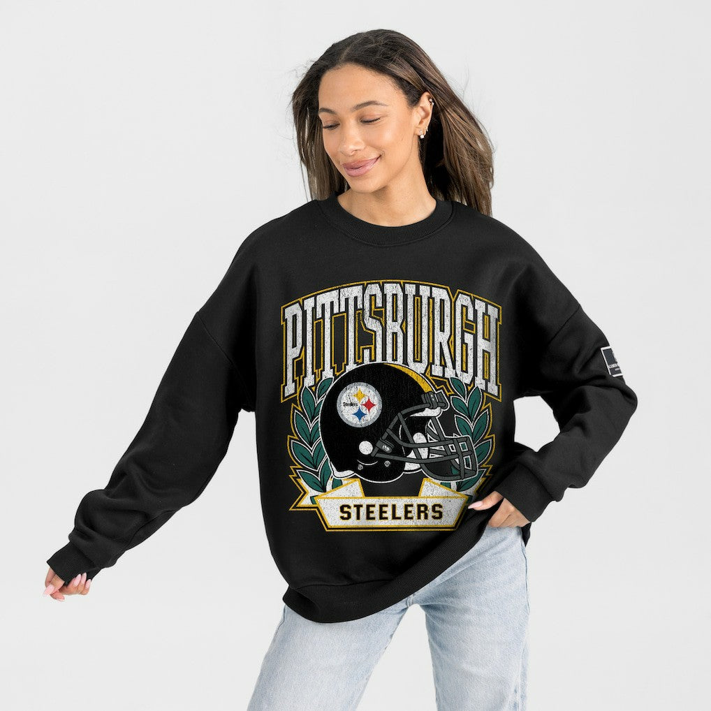 Pittsburgh Steelers Gameday Couture Women's Oversized Victory Lane Black Label Premium Fleece Sweatshirt - Black discount