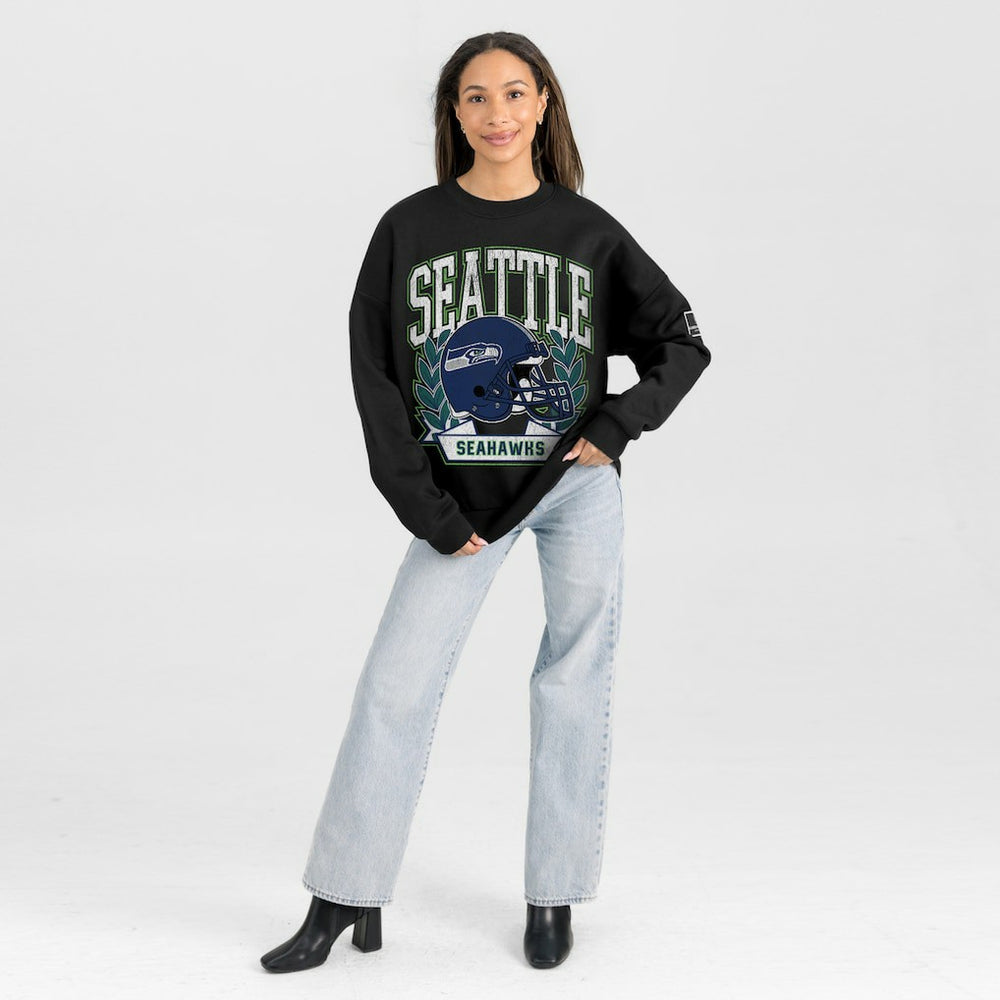 Seattle Seahawks Gameday Couture Women's Oversized Victory Lane Black Label Premium Fleece Sweatshirt - Black on sale