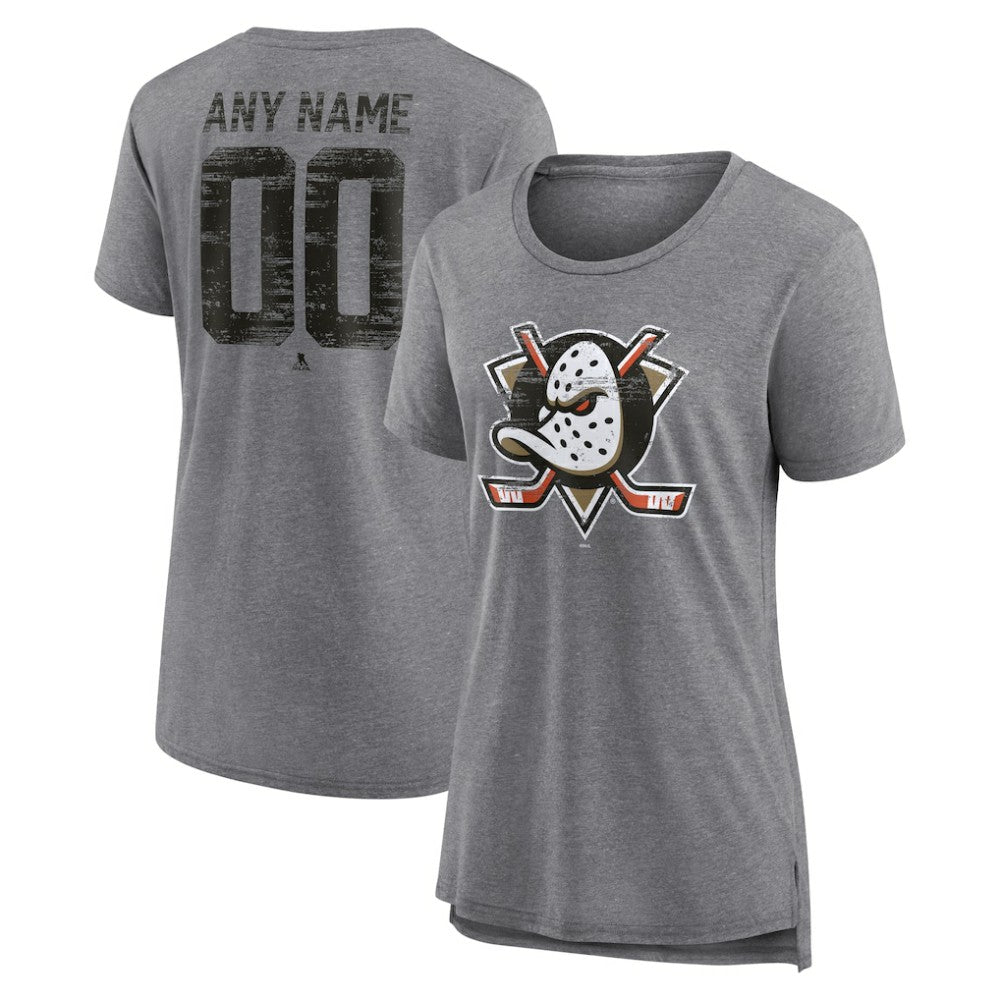 Anaheim Ducks Women's Heritage Custom Tri-Blend T-Shirt - Gray T-shirts