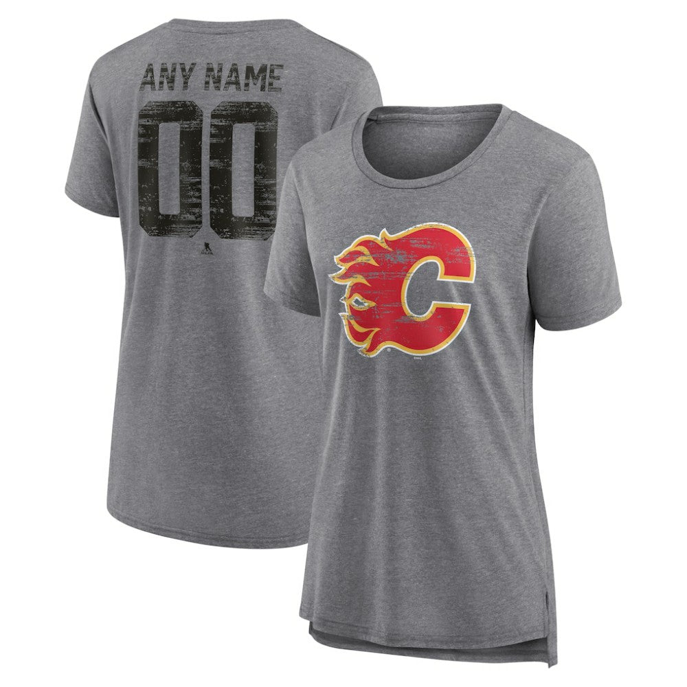 Calgary Flames Women's Heritage Custom Tri-Blend T-Shirt - Gray T-shirts