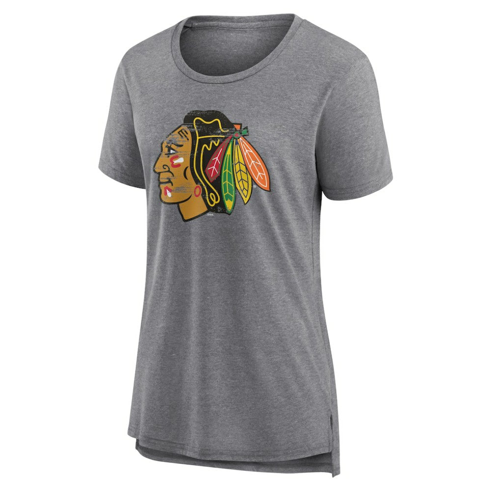 Chicago Blackhawks Women's Heritage Custom Tri-Blend T-Shirt - Gray T-shirts