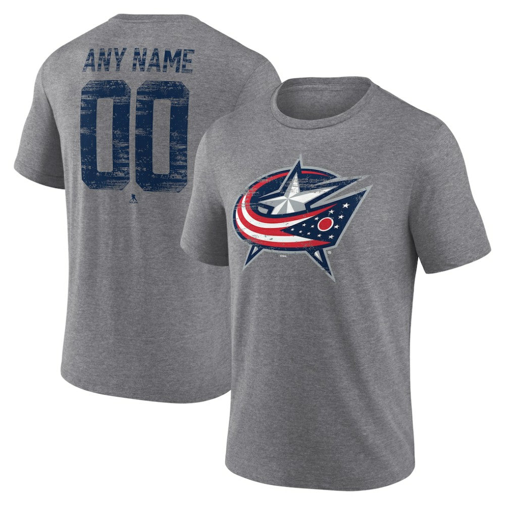 Columbus Blue Jackets Heritage Custom Tri-Blend T-Shirt - Gray T-shirts