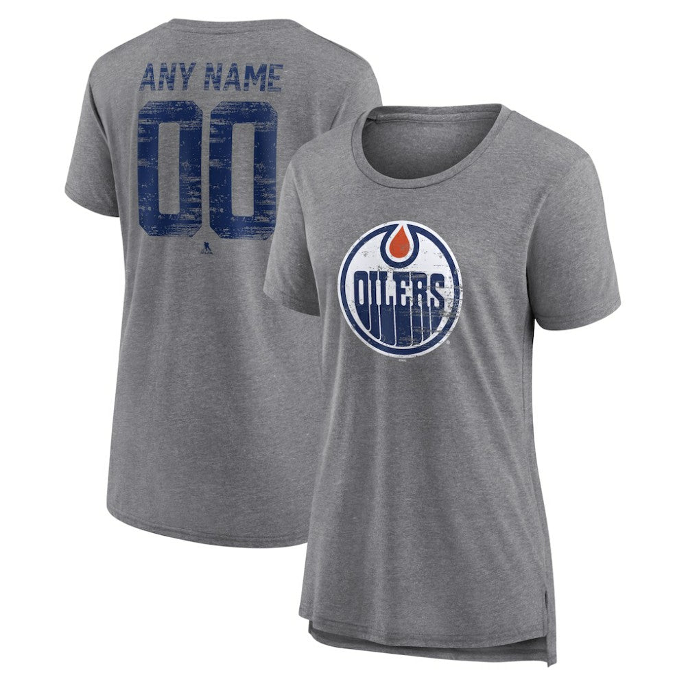 Edmonton Oilers Women's Heritage Custom Tri-Blend T-Shirt - Gray T-shirts