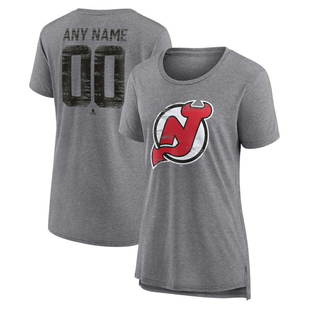 New Jersey Devils Women's Heritage Custom Tri-Blend T-Shirt - Gray T-shirts