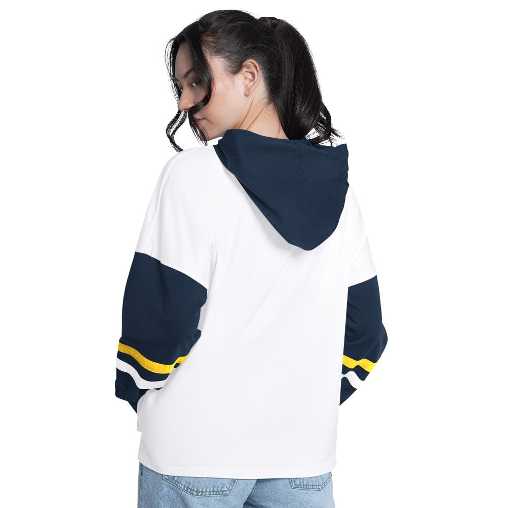 Milwaukee Brewers G-III 4Her by Carl Banks Women's Key Player Oversized Hooded Long Sleeve T-Shirt White/Navy