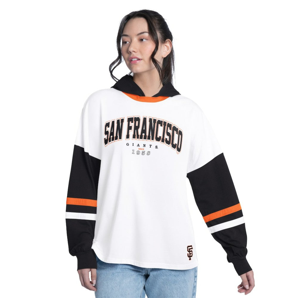 San Francisco Giants G-III 4Her by Carl Banks Women's Key Player Oversized Hooded Long Sleeve T-Shirt White/Black
