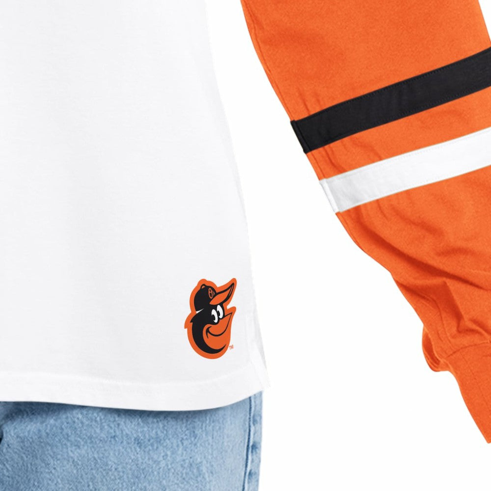 Baltimore Orioles G-III 4Her by Carl Banks Women's Key Player Oversized Hooded Long Sleeve T-Shirt White/Orange