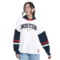 Boston Red Sox G-III 4Her by Carl Banks Women's Key Player Oversized Hooded Long Sleeve T-Shirt White/Navy