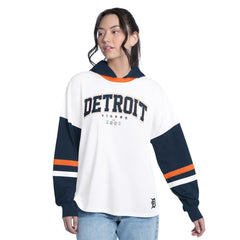 Detroit Tigers G-III 4Her by Carl Banks Women's Key Player Oversized Hooded Long Sleeve T-Shirt White/Navy
