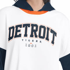 Detroit Tigers G-III 4Her by Carl Banks Women's Key Player Oversized Hooded Long Sleeve T-Shirt White/Navy