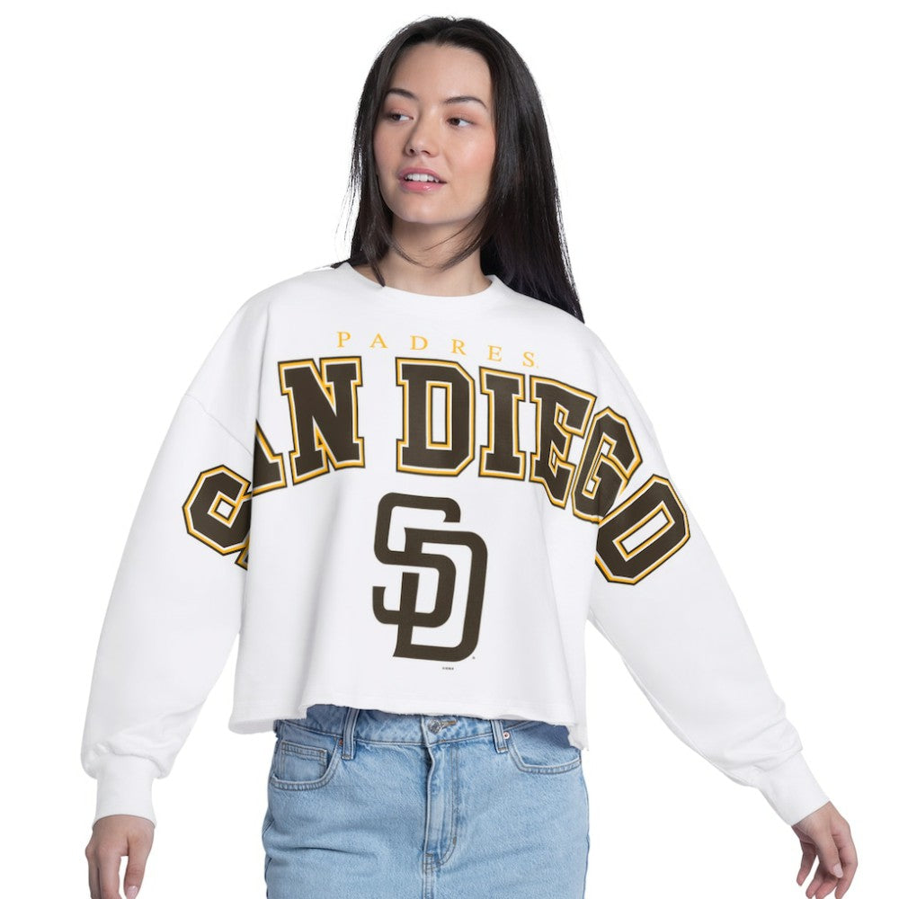 San Diego Padres G-III 4Her by Carl Banks Women's Bleachers Cropped Pullover Sweatshirt White