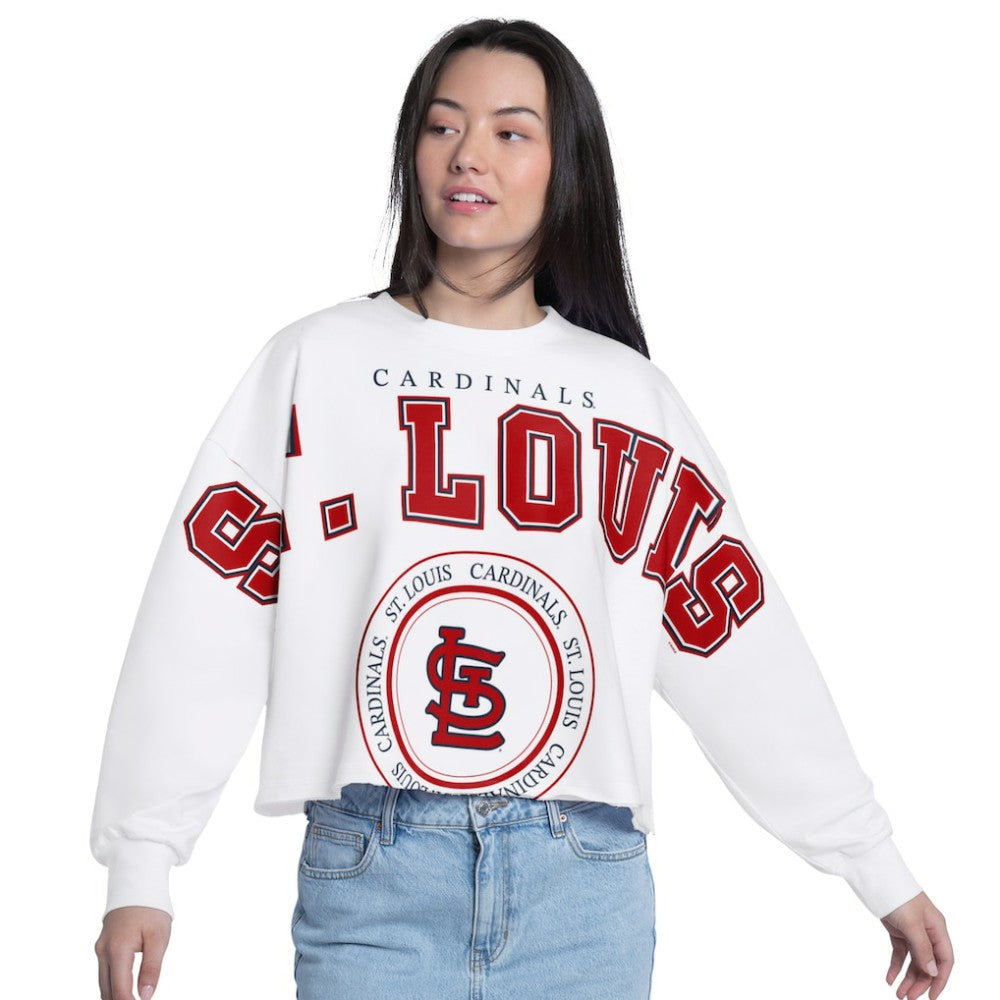 St. Louis Cardinals G-III 4Her by Carl Banks Women's Bleachers Cropped Pullover Sweatshirt White