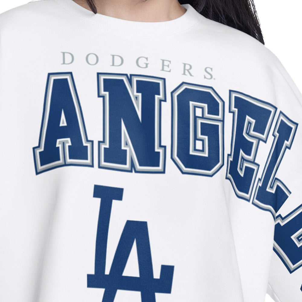 Los Angeles Dodgers G-III 4Her by Carl Banks Women's Bleachers Cropped Pullover Sweatshirt White