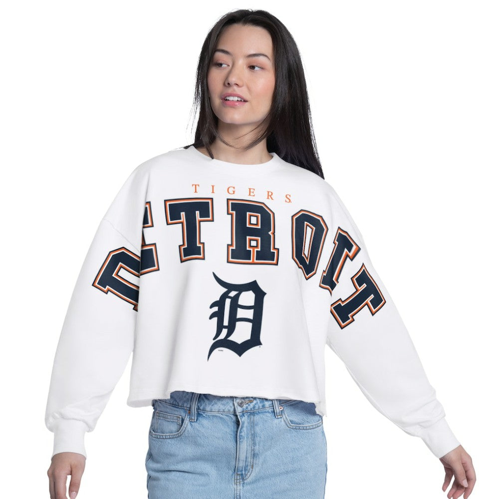 Detroit Tigers G-III 4Her by Carl Banks Women's Bleachers Cropped Pullover Sweatshirt White