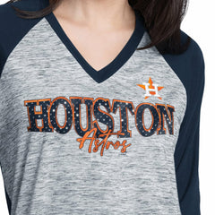 Houston Astros G-III 4Her by Carl Banks Women's Speed Training 3/4-Sleeve Rhinestone V-Neck T-Shirt Navy/Heather Navy