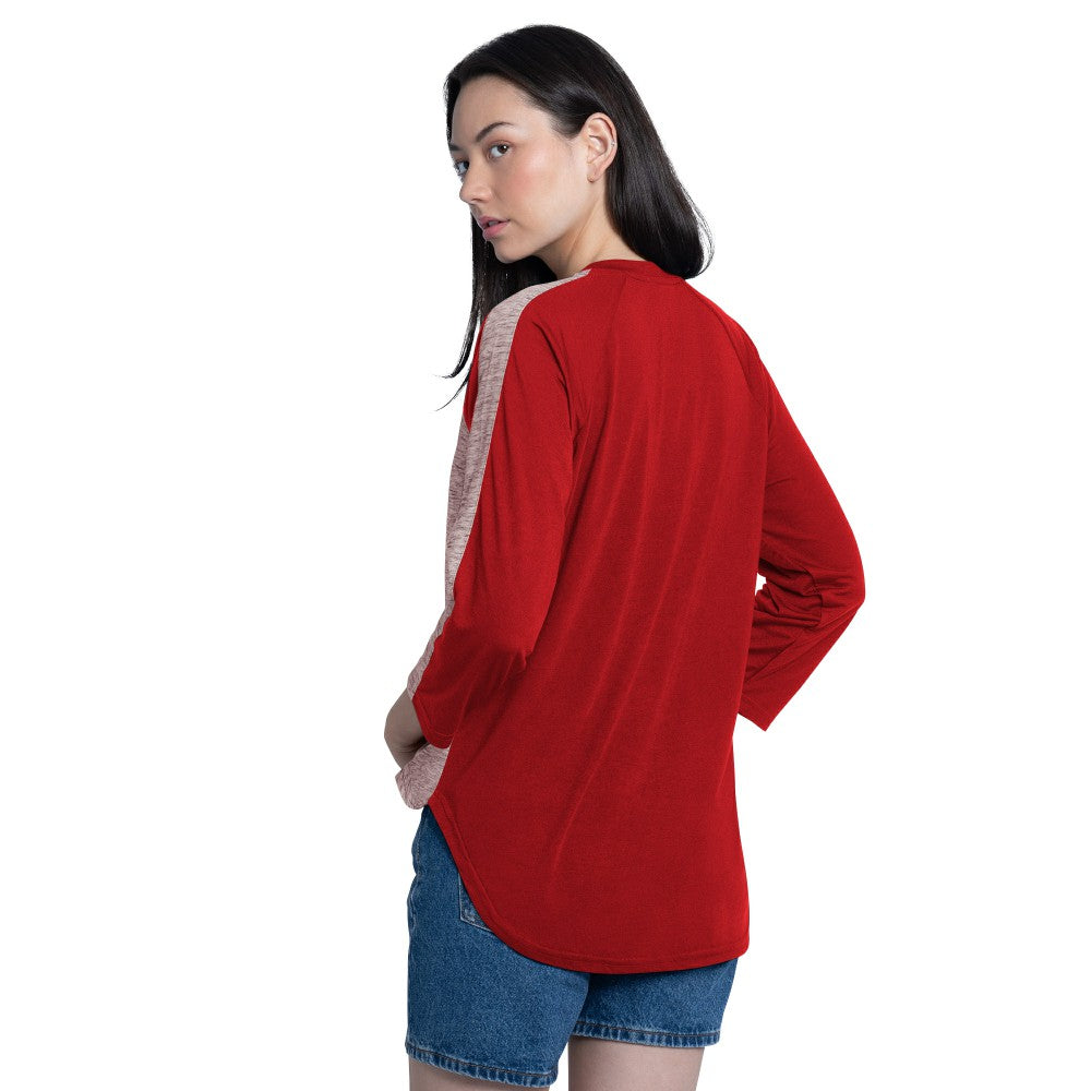 Cincinnati Reds G-III 4Her by Carl Banks Women's Speed Training 3/4-Sleeve Rhinestone V-Neck T-Shirt Red/Heather Red