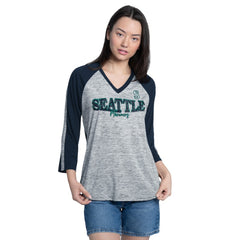 Seattle Mariners G-III 4Her by Carl Banks Women's Speed Training 3/4-Sleeve Rhinestone V-Neck T-Shirt Navy/Heather Navy