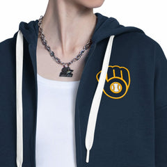 Milwaukee Brewers Starter Women's Wishbone Full-Zip Hoodie Navy/Heather Gray