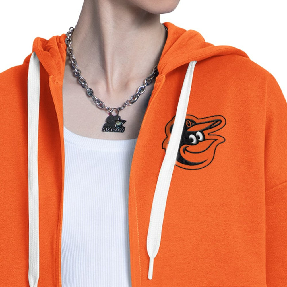 Baltimore Orioles Starter Women's Wishbone Full-Zip Hoodie Orange/Heather Gray