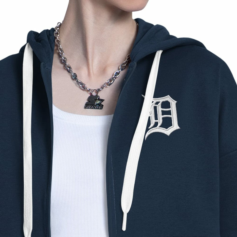Detroit Tigers Starter Women's Wishbone Full-Zip Hoodie Navy/Heather Gray