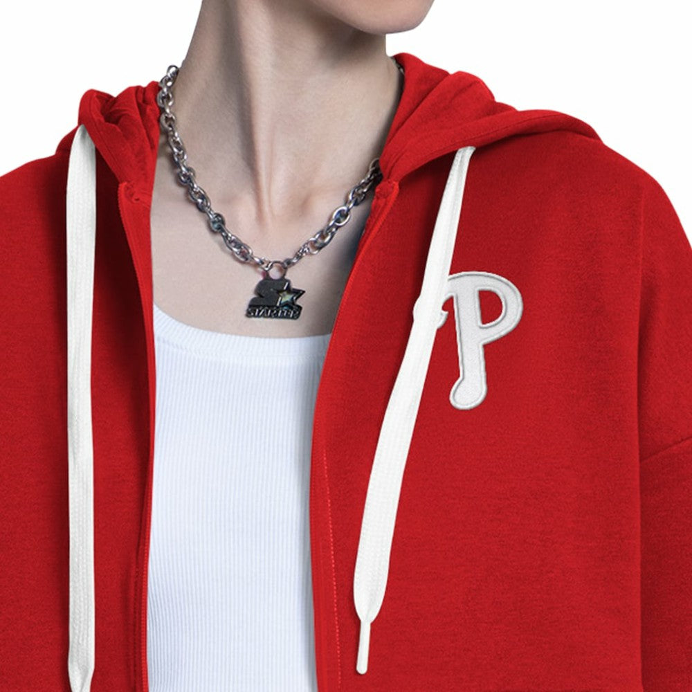 Philadelphia Phillies Starter Women's Wishbone Full-Zip Hoodie Red/Heather Gray