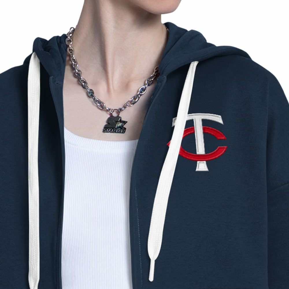 Minnesota Twins Starter Women's Wishbone Full-Zip Hoodie Navy/Heather Gray