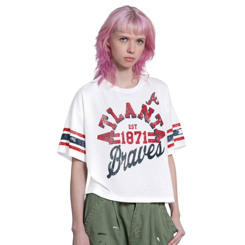 Atlanta Braves Starter Women's Cropped Hurry Up Offense T-Shirt White