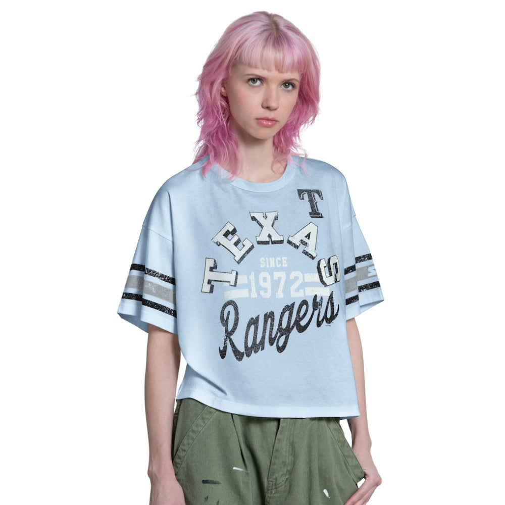 Texas Rangers Starter Women's Cropped Hurry Up Offense T-Shirt Light Blue