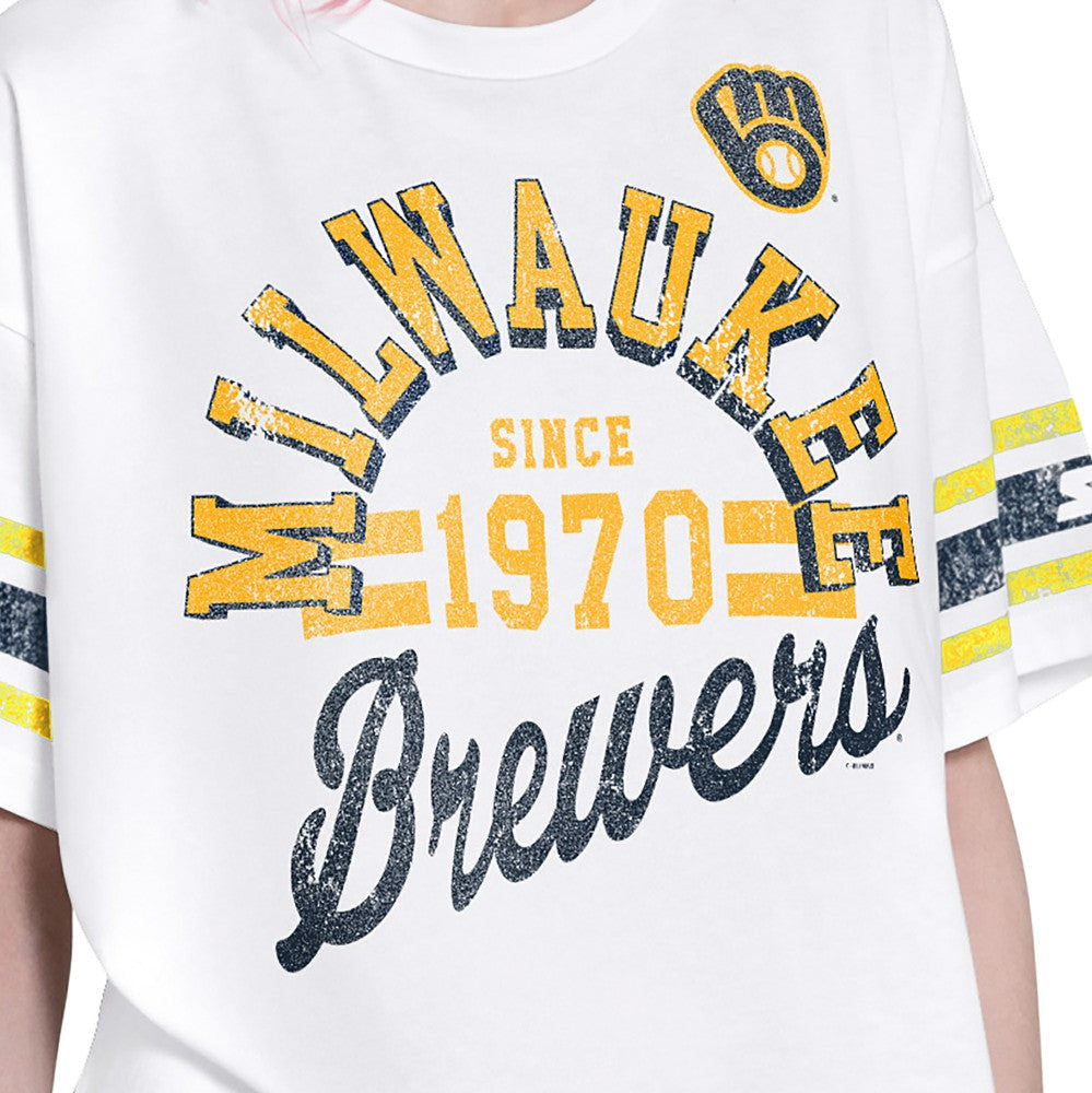 Milwaukee Brewers Starter Women's Cropped Hurry Up Offense T-Shirt White